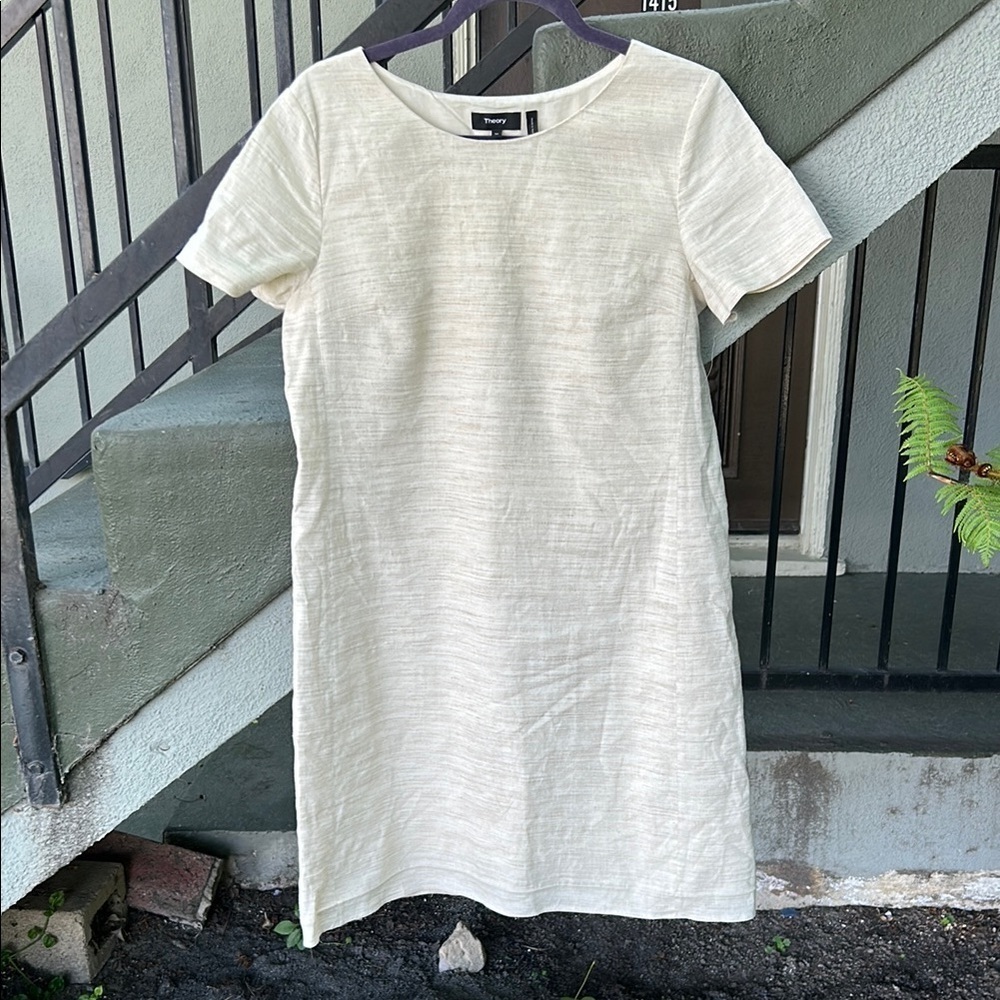 Theory Linen Blend Dress Coastal Business Casual Vacation Preppy Beach Sz M